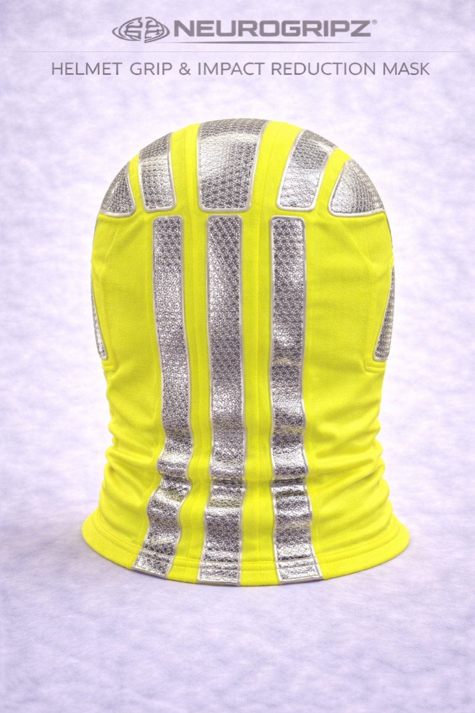 NEUROGRIPZ Safety Series mask — highlighter yellow with silver reflective grip strips, back view